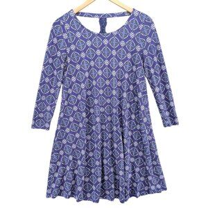 Alna Be Mini Dress Purple Medallion Print Long Sleeve T Back Pullover Size S